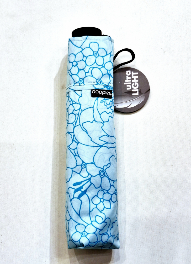 Parapluie Doppler PLUME mini Fiber Havanna imprimé fleurs bleu - Ultra léger env 100g & Pas cher