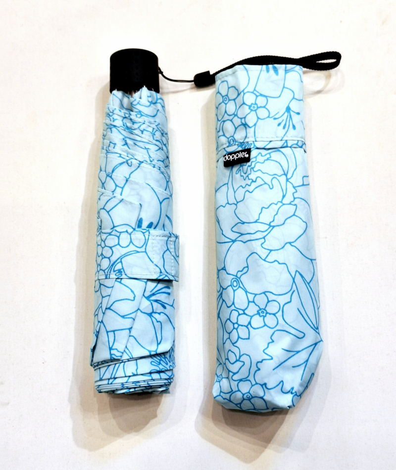 Parapluie Doppler PLUME mini Fiber Havanna imprimé fleurs bleu - Ultra léger env 100g & Pas cher