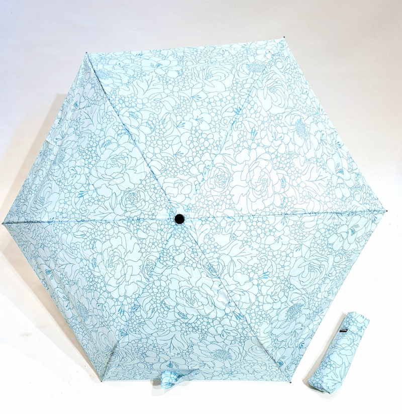 Parapluie Doppler PLUME mini Fiber Havanna imprimé fleurs bleu - Ultra léger env 100g & Pas cher