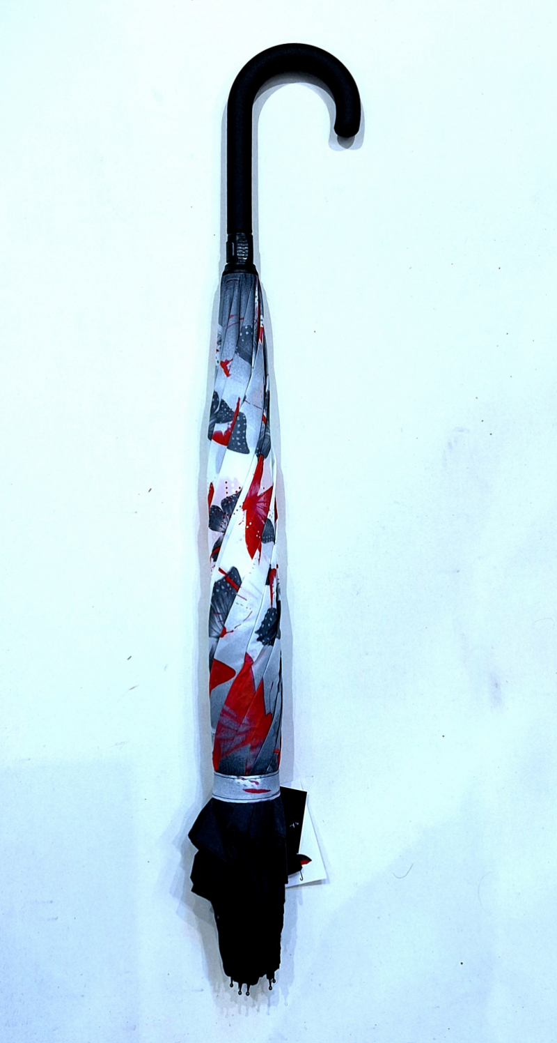 Parapluie inversé doublé gris dégradé papillons rouge anti uv à 100%  Vice versa - original & anti vent