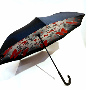 Parapluie inversé doublé gris dégradé papillons rouge anti uv à 100%  Vice versa - original & anti vent