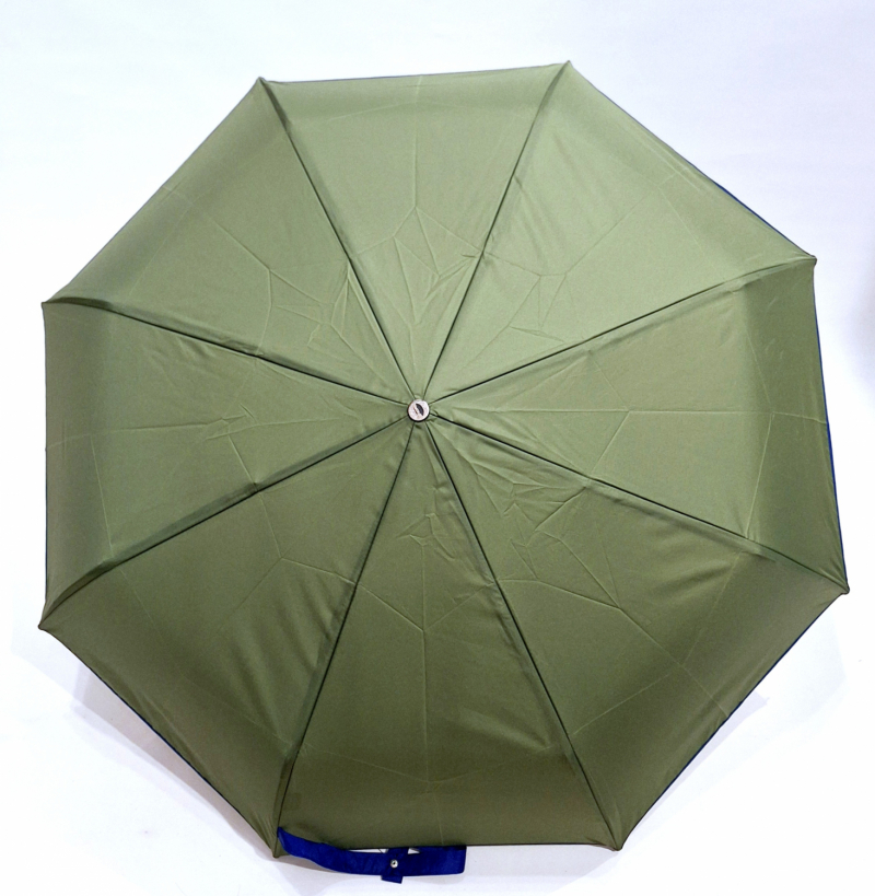 Mini parapluie pliant automatique uni olive biais bleu Piganiol - Léger et solide