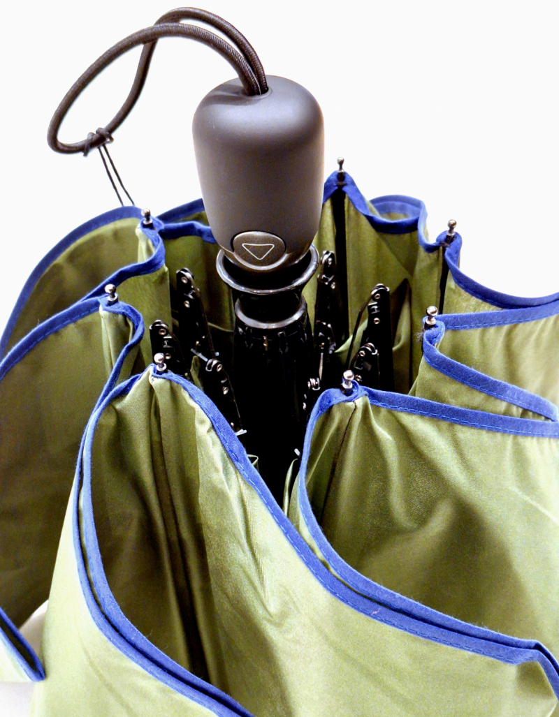 Mini parapluie pliant automatique uni olive biais bleu Piganiol - Léger et solide