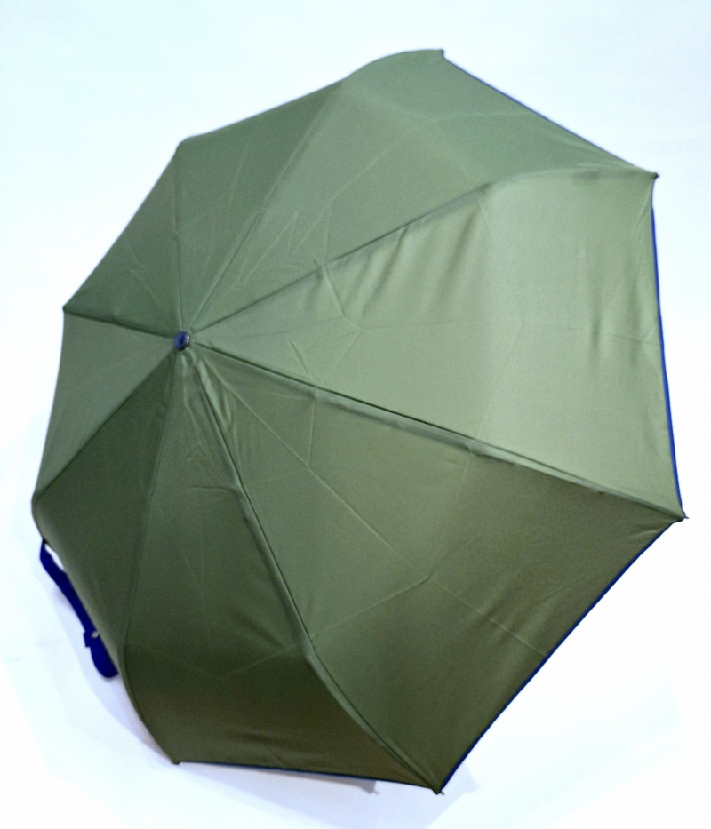 Mini parapluie pliant automatique uni olive biais bleu Piganiol - Léger et solide