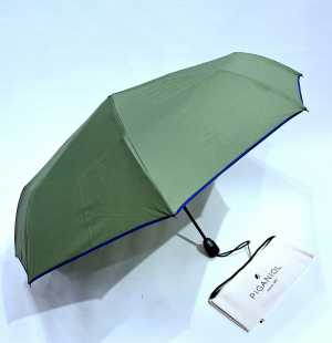 Mini parapluie pliant automatique uni olive biais bleu Piganiol - Léger et solide