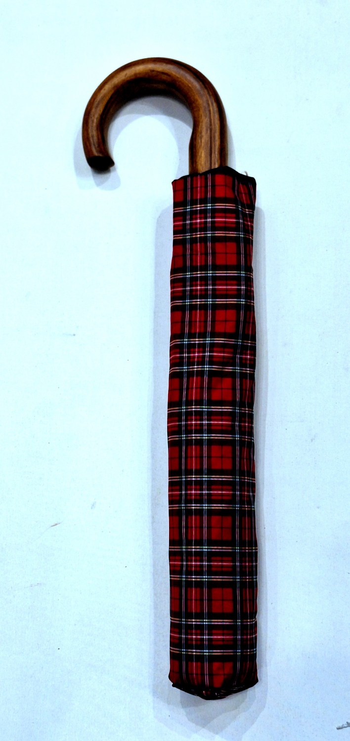 EXCLUSIVITE parapluie pliant automatique rouge écossais poignée bois 10 branches Ezpeleta - grand & ne se retourne pas