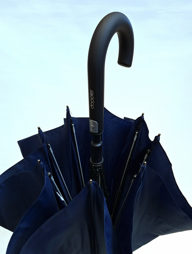 Parapluie tempête Doppler long automatique Bleu Navy pgn noire - Solide & Grand - Robuste 120km/h