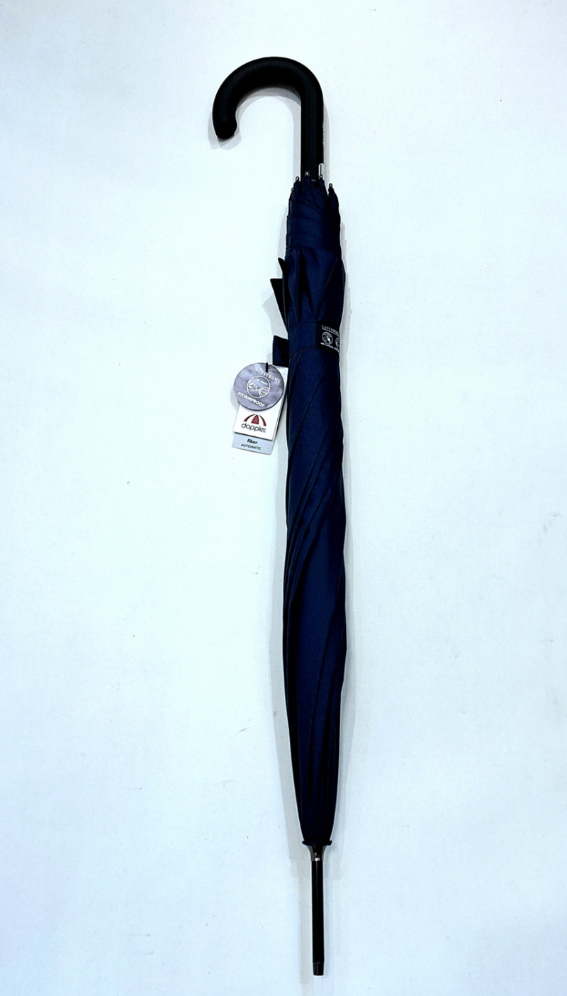 Parapluie tempête Doppler long automatique Bleu Navy pgn noire - Solide & Grand - Robuste 120km/h