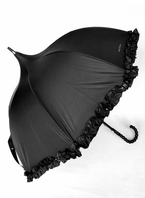 Parapluie de luxe Chantal Thomass pagode noir à volant uni noir, élégant et résistant