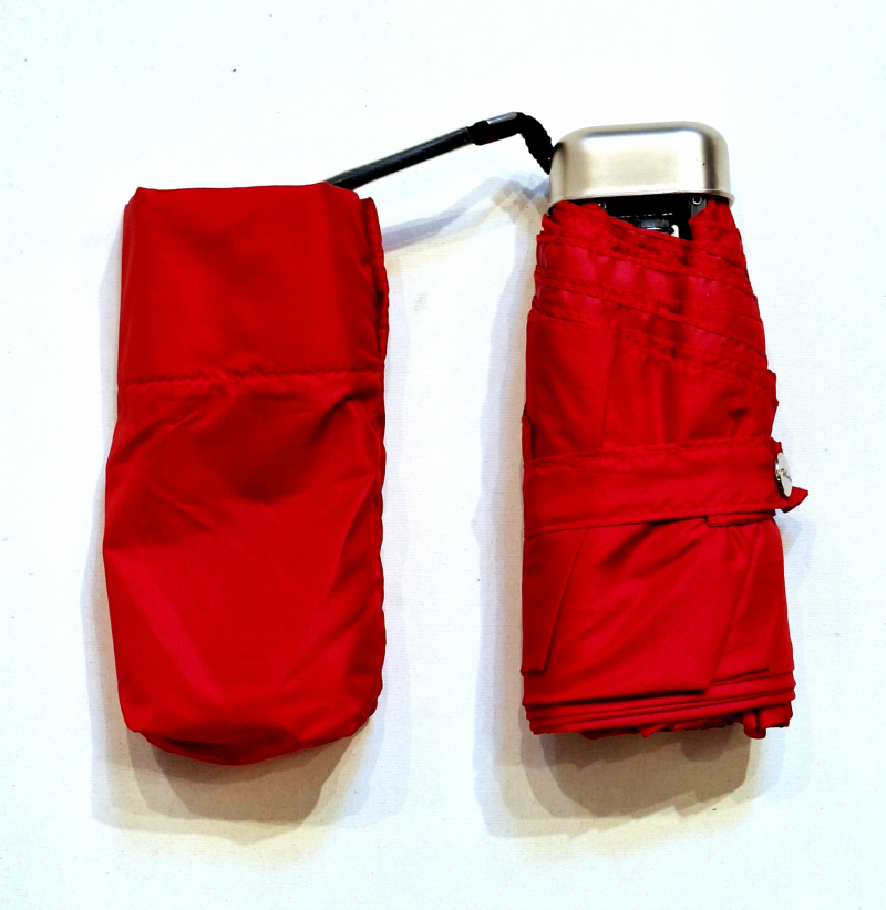 Parapluie de poche micro plat rouge Vaux français - Petit 16cm - Léger manuel & 7 brches résistant - Top qualité