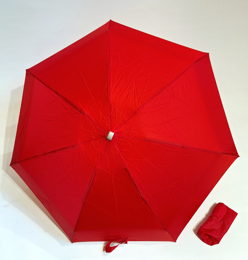 Parapluie de poche micro plat rouge Vaux français - Petit 16cm - Léger manuel & 7 brches résistant - Top qualité