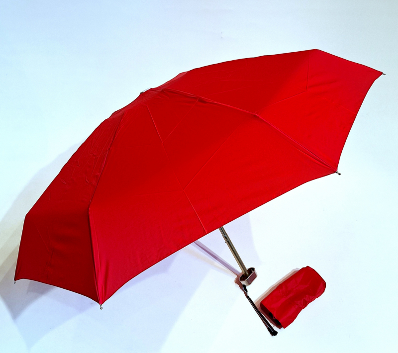 Parapluie de poche micro plat rouge Vaux français - Petit 16cm - Léger manuel & 7 brches résistant - Top qualité