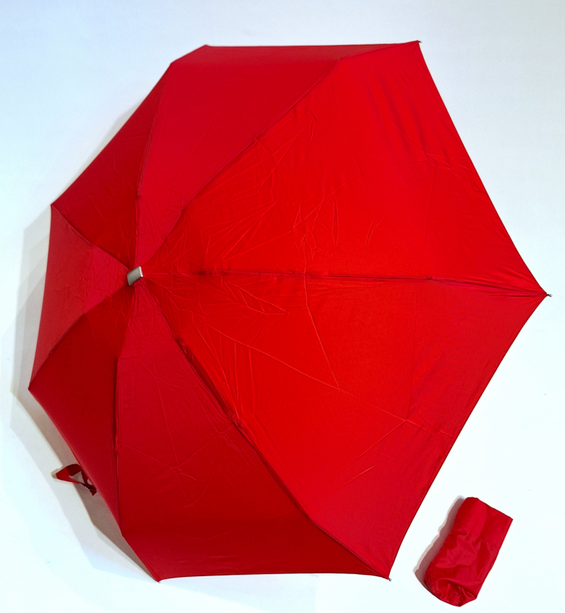 Parapluie de poche micro plat rouge Vaux français - Petit 16cm - Léger manuel & 7 brches résistant - Top qualité
