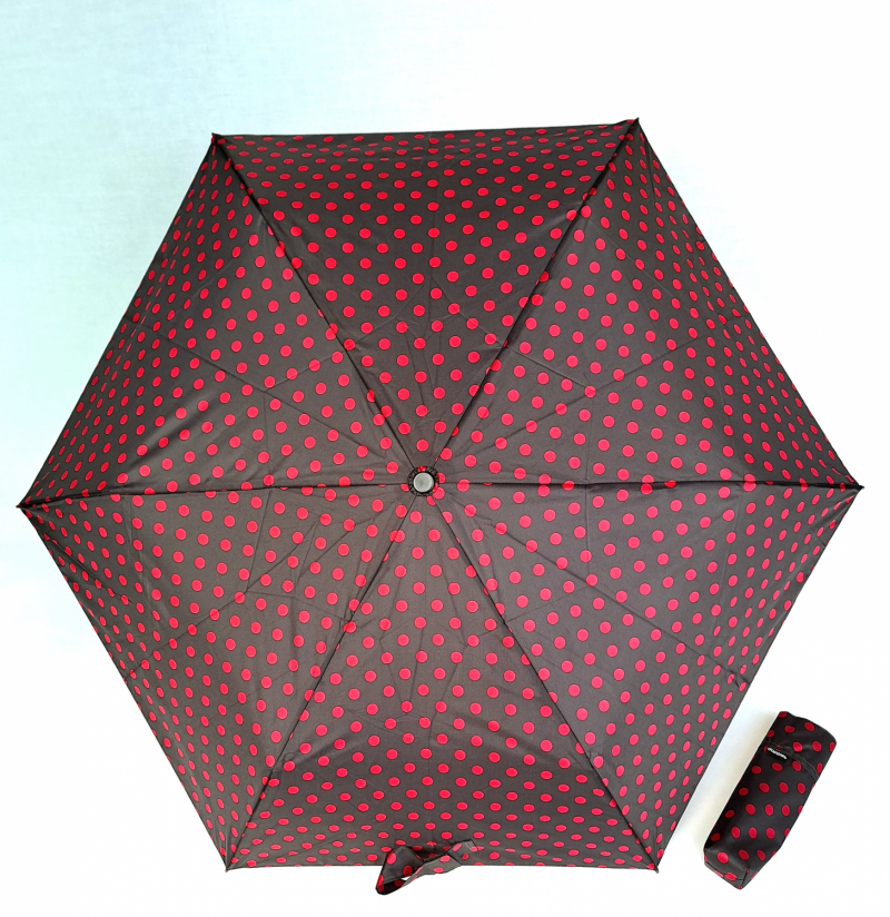 Parapluie mini pliant Super léger manuel noir imprimé pois rose Doppler - Solide 