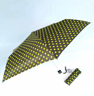 Parapluie petit pliant Ultra léger manuel chocolat imprimé pois jaune Doppler - Solide & pas cher