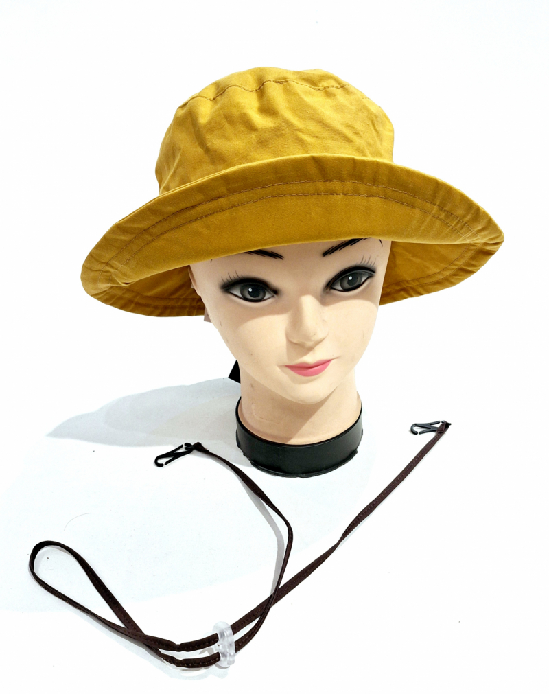 Chapeau de pluie français uni moutarde tissu mâte - Telia - T57 - cordon ajustable