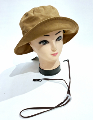 Chapeau de pluie Bob français uni caramel /noisette tissu mâte - MTM Taffta - T59 - Cordon ajustable