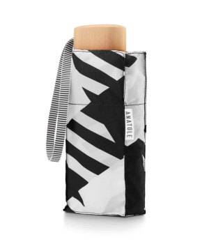 Parapluie Anatole mini plat de poche imprimé écossais oversize - noir & blanc - SMITH - Léger 220g & solide 7 br TOP