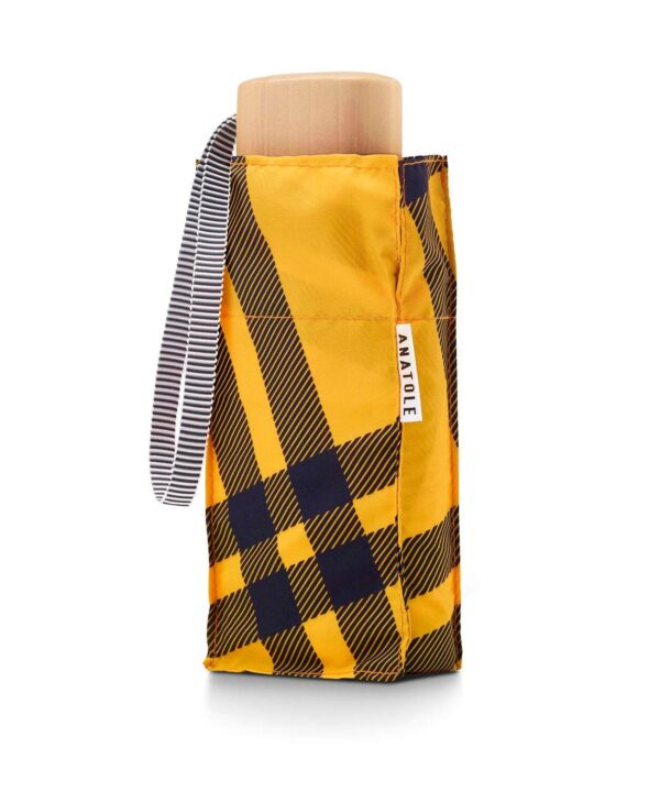 Parapluie Anatole mini plat de poche imprimé écossais - jaune & noir - FINSBURY - Léger 220g & solide 7 br TOP