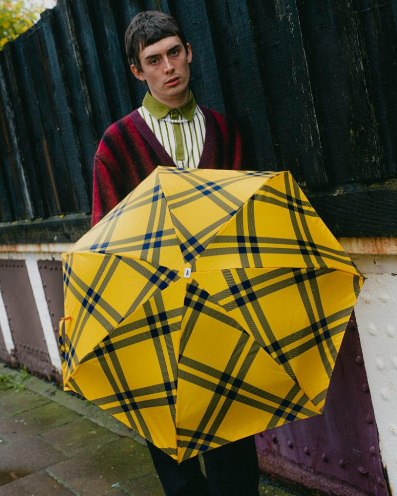 Parapluie Anatole mini plat de poche imprimé écossais - jaune & noir - FINSBURY - Léger 220g & solide 7 br TOP