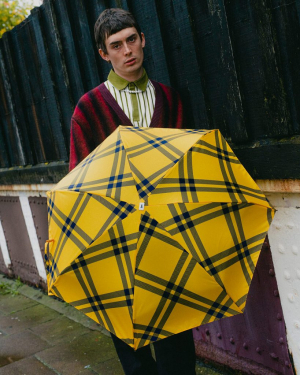 Parapluie Anatole mini plat de poche imprimé écossais - jaune & noir - FINSBURY - Léger 220g & solide 7 br TOP