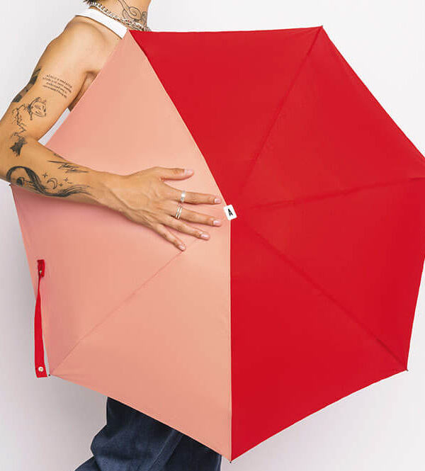 Mini parapluie Anatole pliant plat de poche bicolore Rouge & Beige - Edmnd - Léger 220g & solide 
