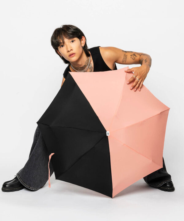 Mini parapluie Anatole pliant plat de poche bicolore Rose & Noir - Edith - Léger 220g & solide 