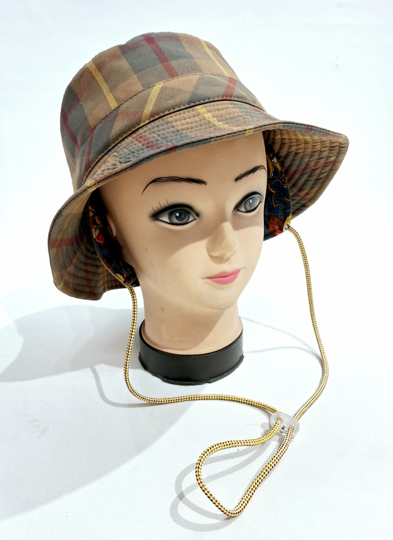 Chapeau de pluie BOB français ecossais couleur d'automne marron tissu mâte - MTM Taffta Randyrab - T59 - Cordon ajustable