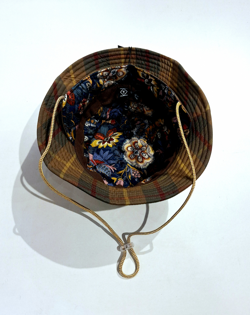 Chapeau de pluie BOB français ecossais couleur d'automne marron tissu mâte - MTM Taffta Randyrab - T59 - Cordon ajustable