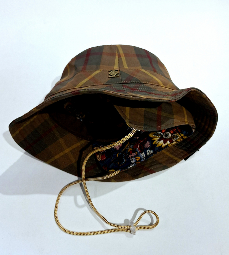Chapeau de pluie BOB français ecossais couleur d'automne marron tissu mâte - MTM Taffta Randyrab - T59 - Cordon ajustable