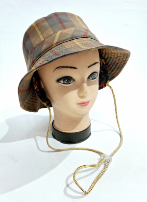 Chapeau de pluie BOB français ecossais couleur d'automne marron tissu mâte - MTM Taffta Randyrab - T59 - Cordon ajustable