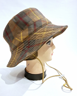 Chapeau de pluie BOB français ecossais couleur d'automne marron tissu mâte - MTM Taffta Randyrab - T60 - Cordon ajustable