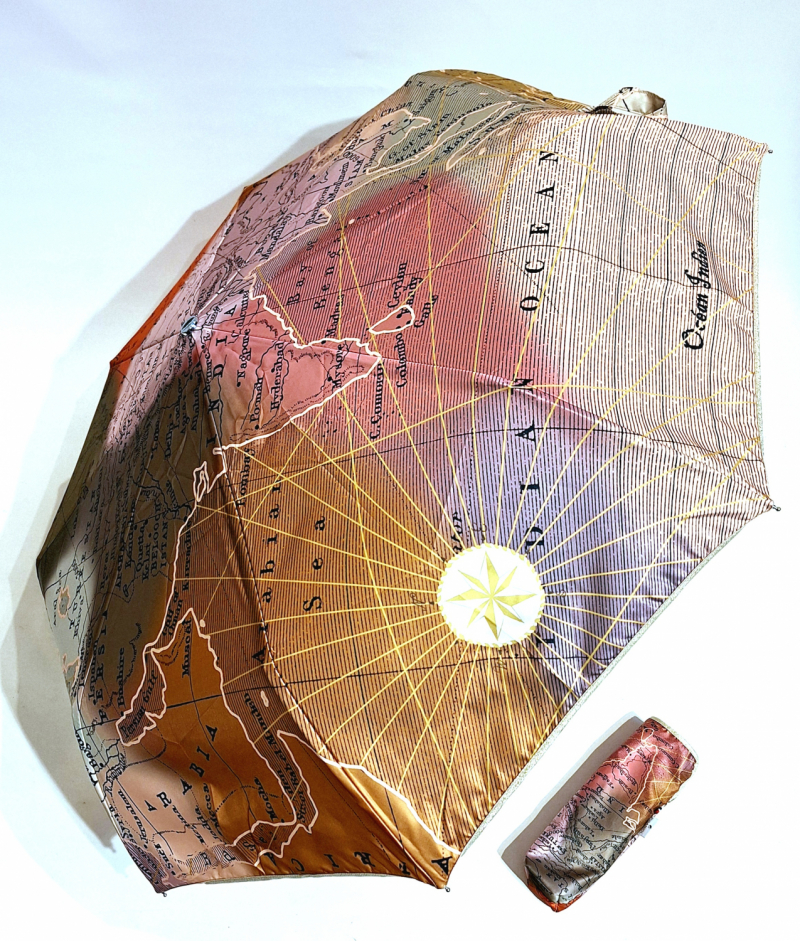 Parapluie pliant français imprimé Mappemonde multicolore ouvrant fermant  - Léger & résistant