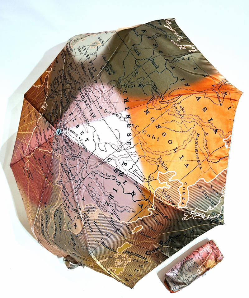 Parapluie pliant français imprimé Mappemonde multicolore ouvrant fermant  - Léger & résistant