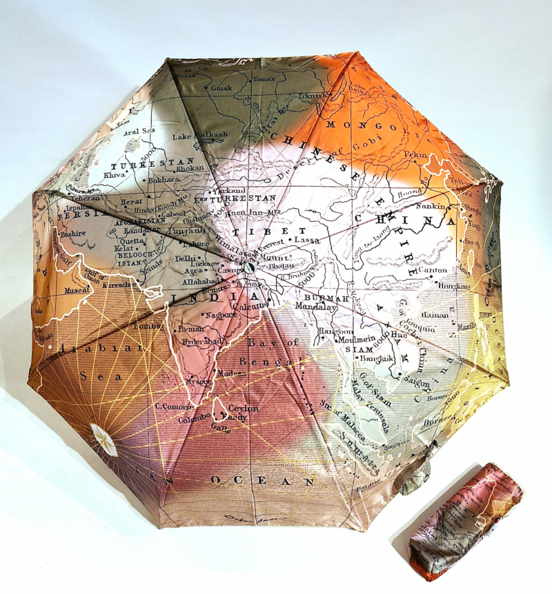 Parapluie pliant français imprimé Mappemonde multicolore ouvrant fermant  - Léger & résistant