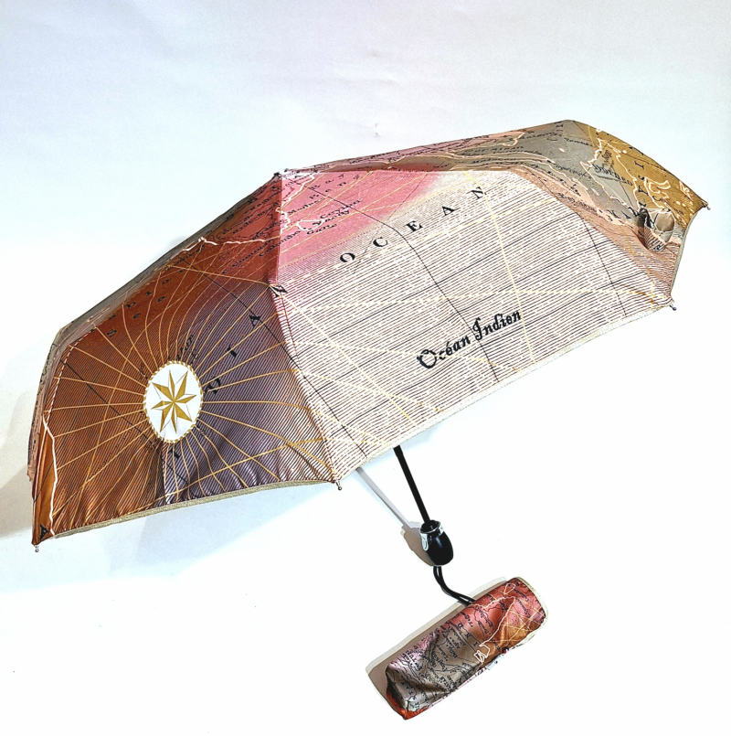 Parapluie pliant français imprimé Mappemonde multicolore ouvrant fermant  - Léger & résistant
