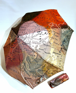 Parapluie pliant français imprimé Mappemonde multicolore ouvrant fermant  - Léger & résistant