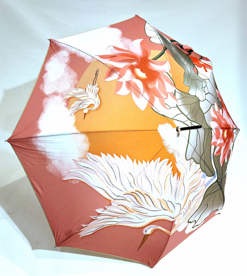 Parapluie grand manuel femme imprimé fleurs et cygne  Aurillac - léger & résistant