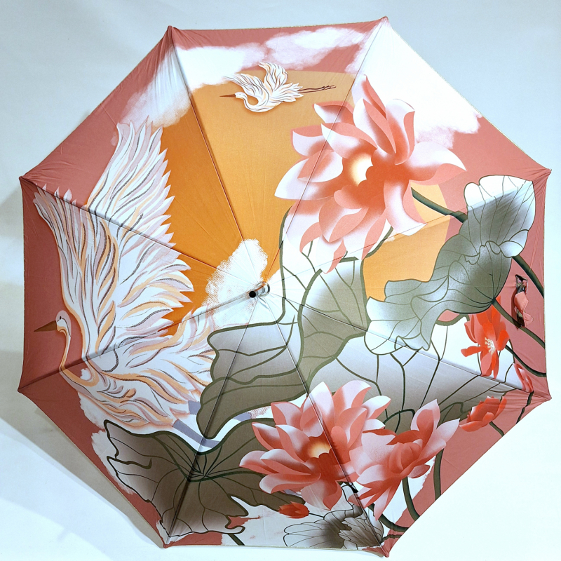 Parapluie grand manuel femme imprimé fleurs et cygne  Aurillac - léger & résistant