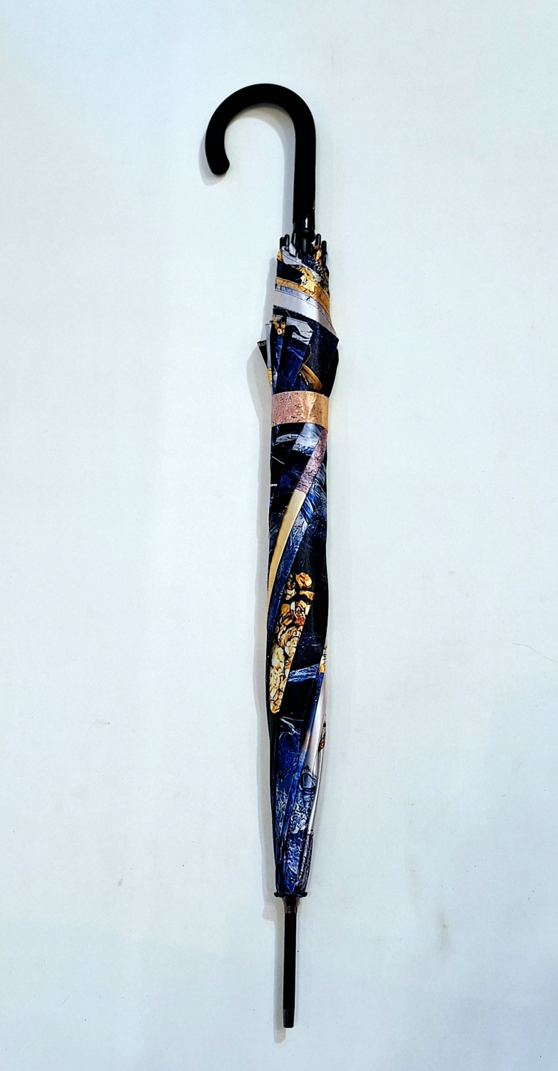 Parapluie Doppler élégant long automatique bleu & jaune imprimé floral - Qualité & résistant 