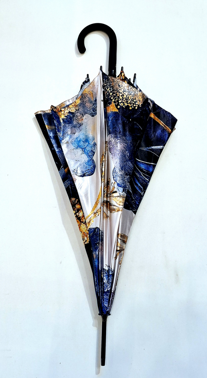 Parapluie Doppler élégant long automatique bleu & jaune imprimé floral - Qualité & résistant 