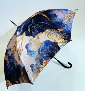 Parapluie Doppler élégant long automatique bleu & jaune imprimé floral - Qualité & résistant 