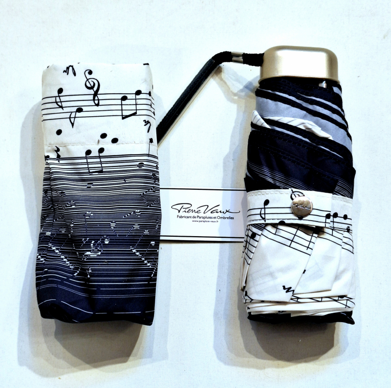 Parapluie de poche micro plat musique Vaux français - Petit 16cm - Léger manuel & 7 brches résistant - Top qualité