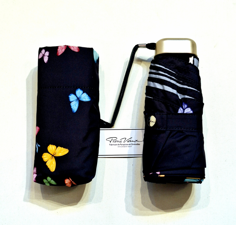 Parapluie de poche micro plat papillon coloré Vaux français - Petit 16cm - Léger manuel & 7 brches résistant - Top qualité