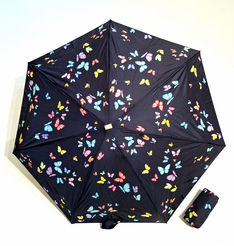 Parapluie de poche micro plat papillon coloré Vaux français - Petit 16cm - Léger manuel & 7 brches résistant - Top qualité