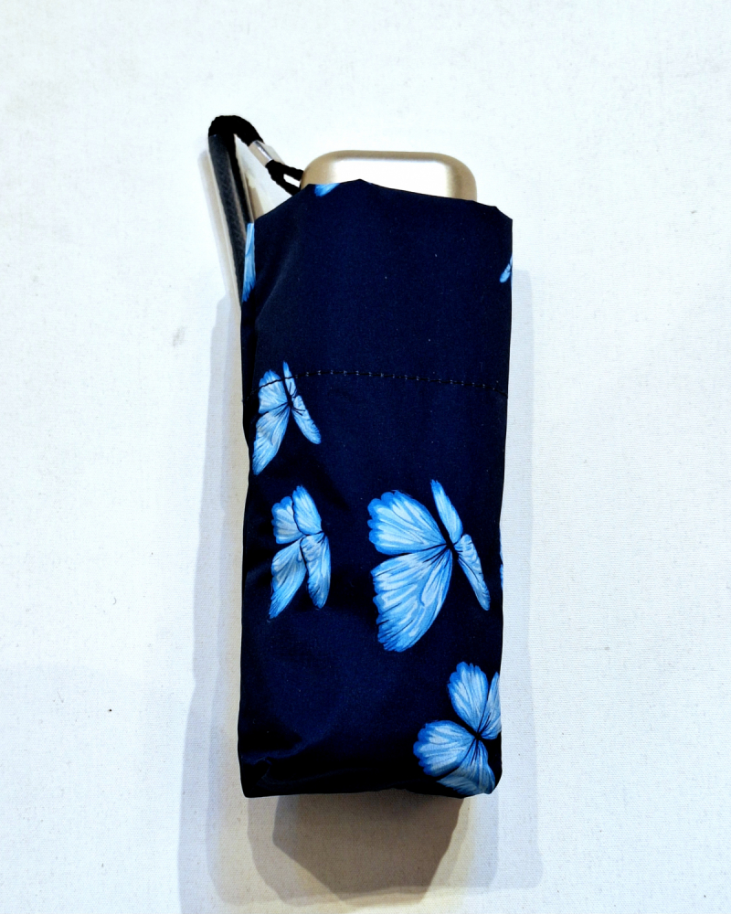 Parapluie de poche micro plat papillon bleu Vaux français - Petit 16cm - Léger manuel & 7 brches résistant - Top qualité