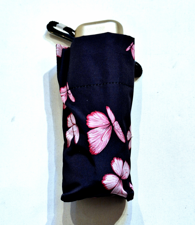 Parapluie de poche micro plat papillon rose Vaux français - Petit 16cm - Léger manuel & 7 brches résistant - Top qualité