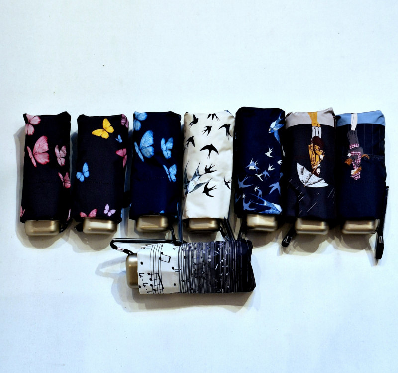 Parapluie de poche micro plat papillon rose Vaux français - Petit 16cm - Léger manuel & 7 brches résistant - Top qualité