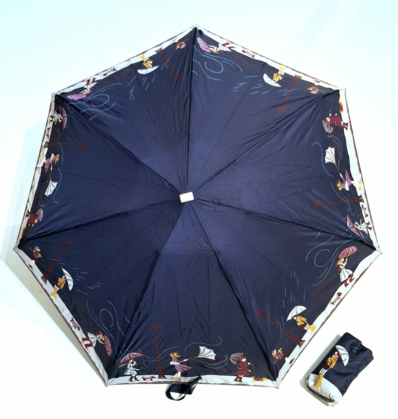 Parapluie de poche micro plat noir sous la tempête Vaux français - Petit 16cm - Léger manuel & 7 brches résistant - Top qualité
