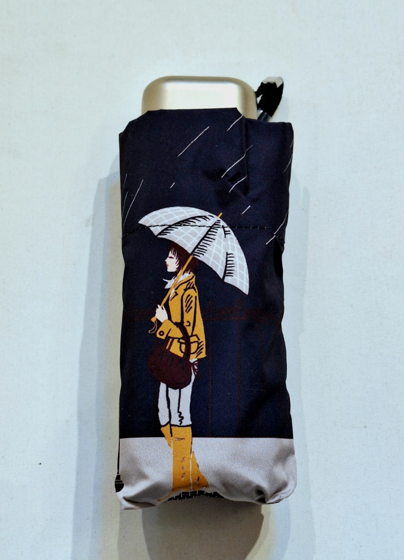 Parapluie de poche micro plat noir sous la tempête Vaux français - Petit 16cm - Léger manuel & 7 brches résistant - Top qualité